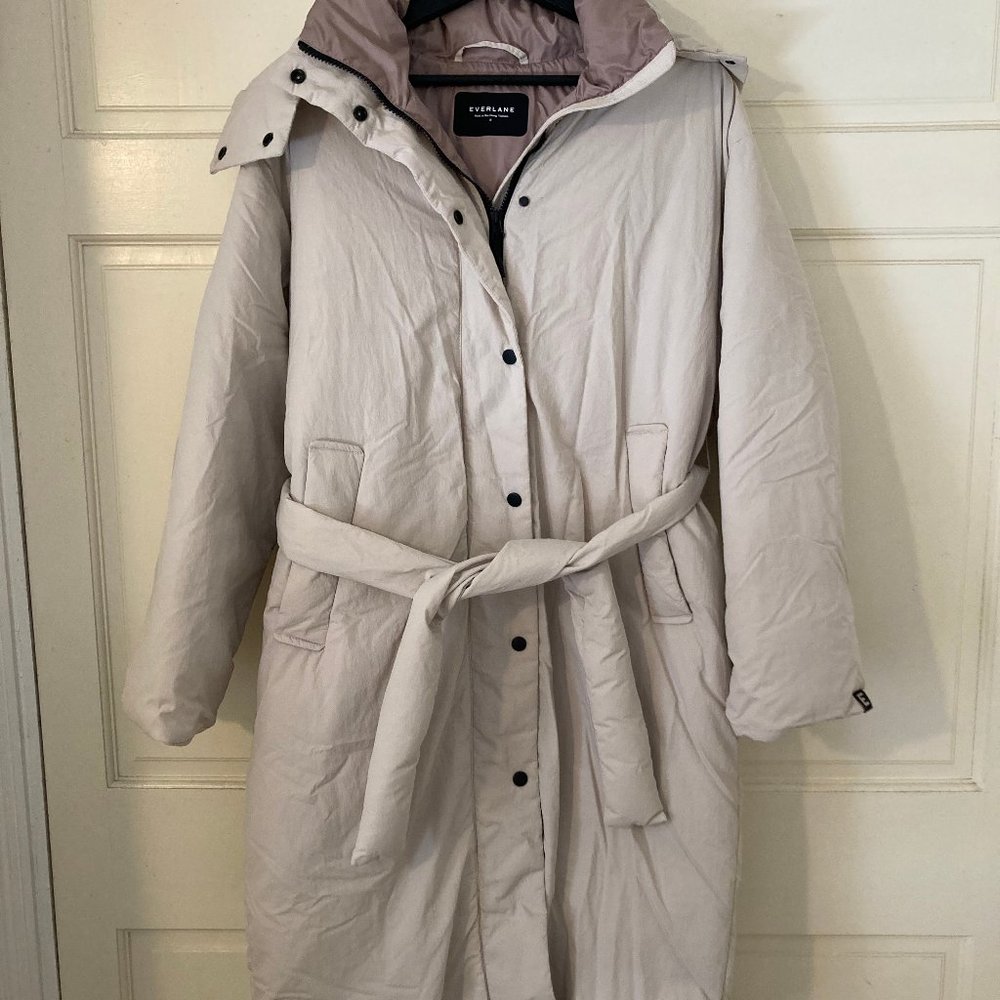 Everlane Light Beige Long Puffer Coat with Belt - Picture 6 of 9
